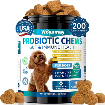 Dog Probiotic for Dogs, 200 Soft Treats Dog Probiotics for Digestive Health & Immune System, Probiotic Chews for Dogs, Support Gut Health|Itchy Skin|Diarrhea|Gas Relief Treatment