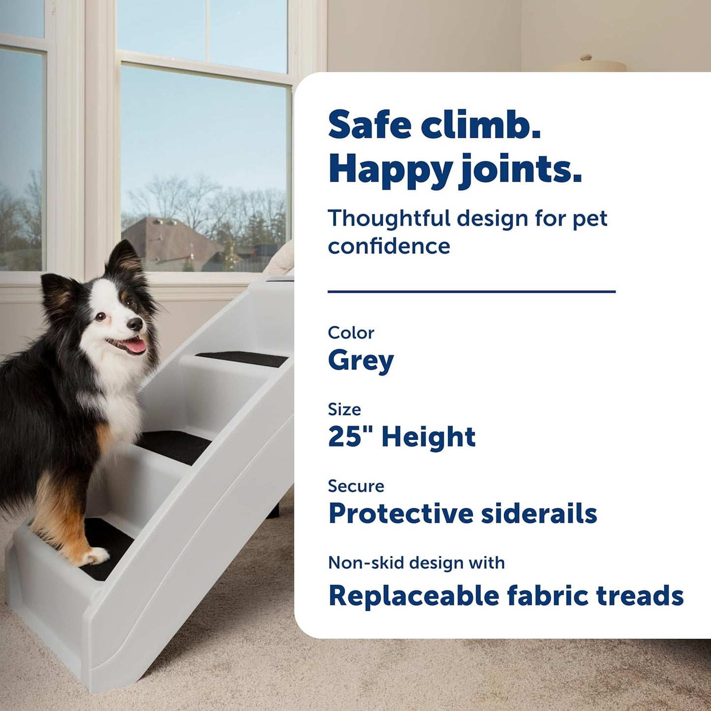PetSafe CozyUp Folding Dog Stairs, Portable Indoor/Outdoor Pet Steps for Bed, Couch & Car, Grey, 25 Inch