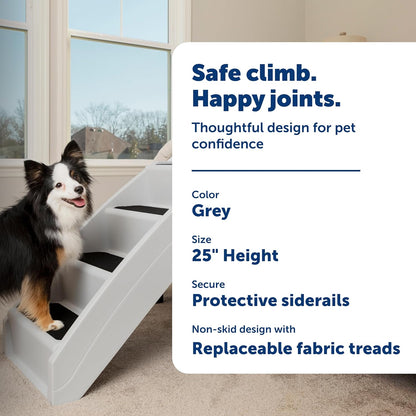 PetSafe CozyUp Folding Dog Stairs, Portable Indoor/Outdoor Pet Steps for Bed, Couch & Car, Grey, 25 Inch