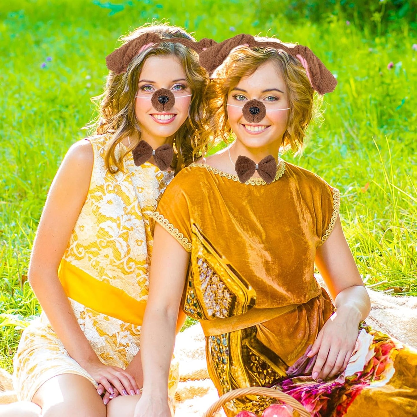 Plush Animal Ears Headband & Nose Bow Tie Tail, Halloween Christmas Cosplay Festival Theme Party Dress up Costume