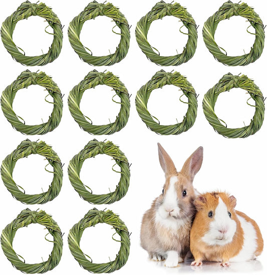 Hamiledyi 12 PCS Natural Rabbit Timothy Hay Toy Donut Guinea Pig Chew Toys Handmade Small Animals Treats Timothy Grass Molar Teeth Grinding Snacks for Bunny Chinchilla Hamster Gerbil Rat