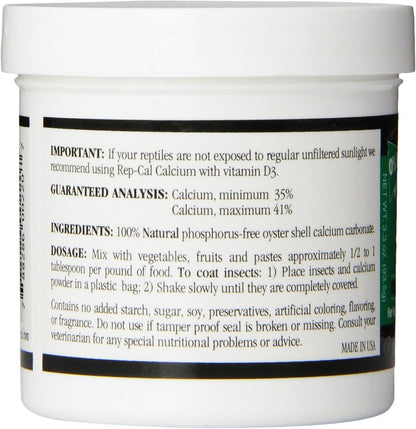 Rep-Cal 52298 Phosphorous-Free Calcium Powder Reptile/Amphibian Supplement Without Vitamin D3, 4.1 oz,white
