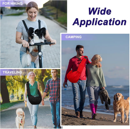 Dog and Cat Sling Carrier Up to 16.5 Lbs, Hand-Free Reversible Pet Sling Carrier with Adjustable Strap and Pocket, (Black, 1 Pcs) Intended for Hiking/Camping/Traveling