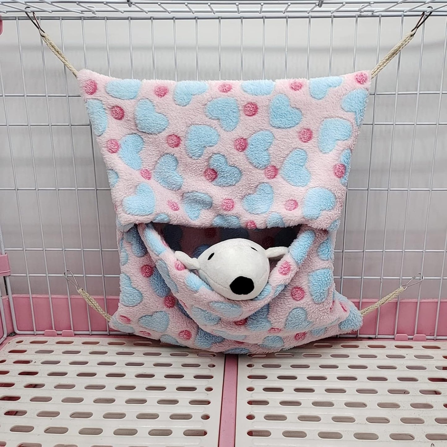 ISMARTEN Small Animal Hanging Hammock, Pet Hanging Nap Sack Sleep Bag Bed, Cage Hammock Beds for Ferret Guinea-Pig Sugar Glider Hamster Rat Mice Chinchilla Flying Gerbil and Squirrel (Pink)