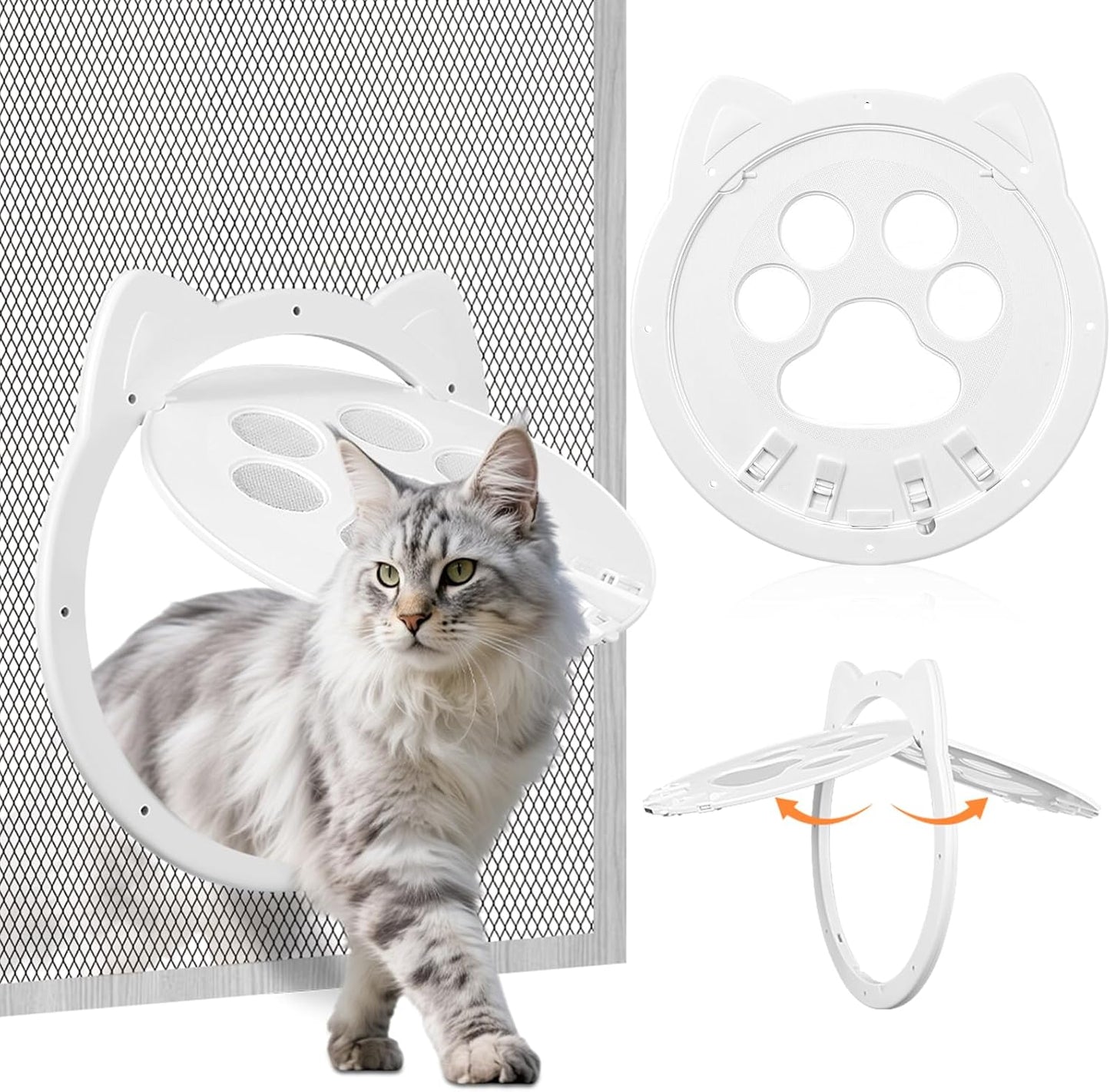Cat Door for Screen Door, Inside Door 9x9x0.4 inch, Magnetic Flap Screen & Manually Locked Two Function Design, Anti-Mosquito Window Screen cat Door (White)