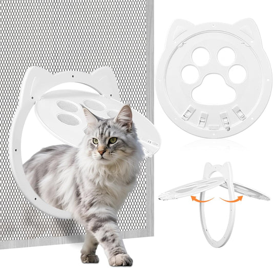 Cat Door for Screen Door, Inside Door 9x9x0.4 inch, Magnetic Flap Screen & Manually Locked Two Function Design, Anti-Mosquito Window Screen cat Door (White)