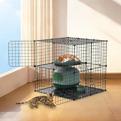 2 Tier Cat Cage, Indoor Cat Enclosures, DIY Cat Playpen Detachable Metal Wire Kennels Cats Crate Kitten House with Climbing Ladders 2 Doors Large Exercise Place for 1-3 Cats/Kitten, 28"x28"x28"