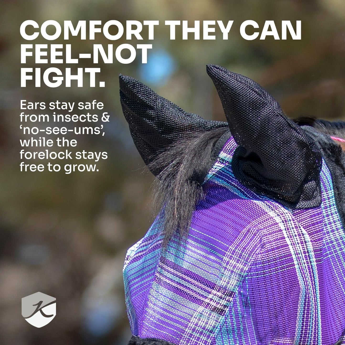 Kensington Equine Miniature Fly Mask w/Fleece Trim & Soft Mesh Ears- Size: B-Large Color: 2017 - Lavender Mint