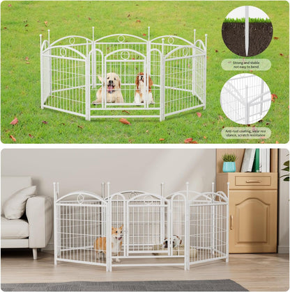 Dog Playpen Indoor 24 Inch 8 Panels Metal Dog Pen Pet Dog Fence Outdoor Exercise Pen with Doors White A Win-Win Solution Outdoor Ready