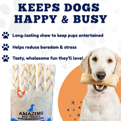 Amazing Dog Treats - Beef Cheek Braids Dog Chew (10-12 Inch - 25 Count) - NO Odor - Rawhide Alternative - Beef Cheek Slice Chip Sticks - No Dyes, Chemicals, or Preservatives