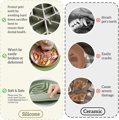 OHMO Slow Feeder Dog& Cat Bowl, Silicone Puppy Cat Food Bowl with Anti-Slip Suction Cup Slow Down Small Dogs Eating, Anti Choking (S-Diamond,Camo Green)