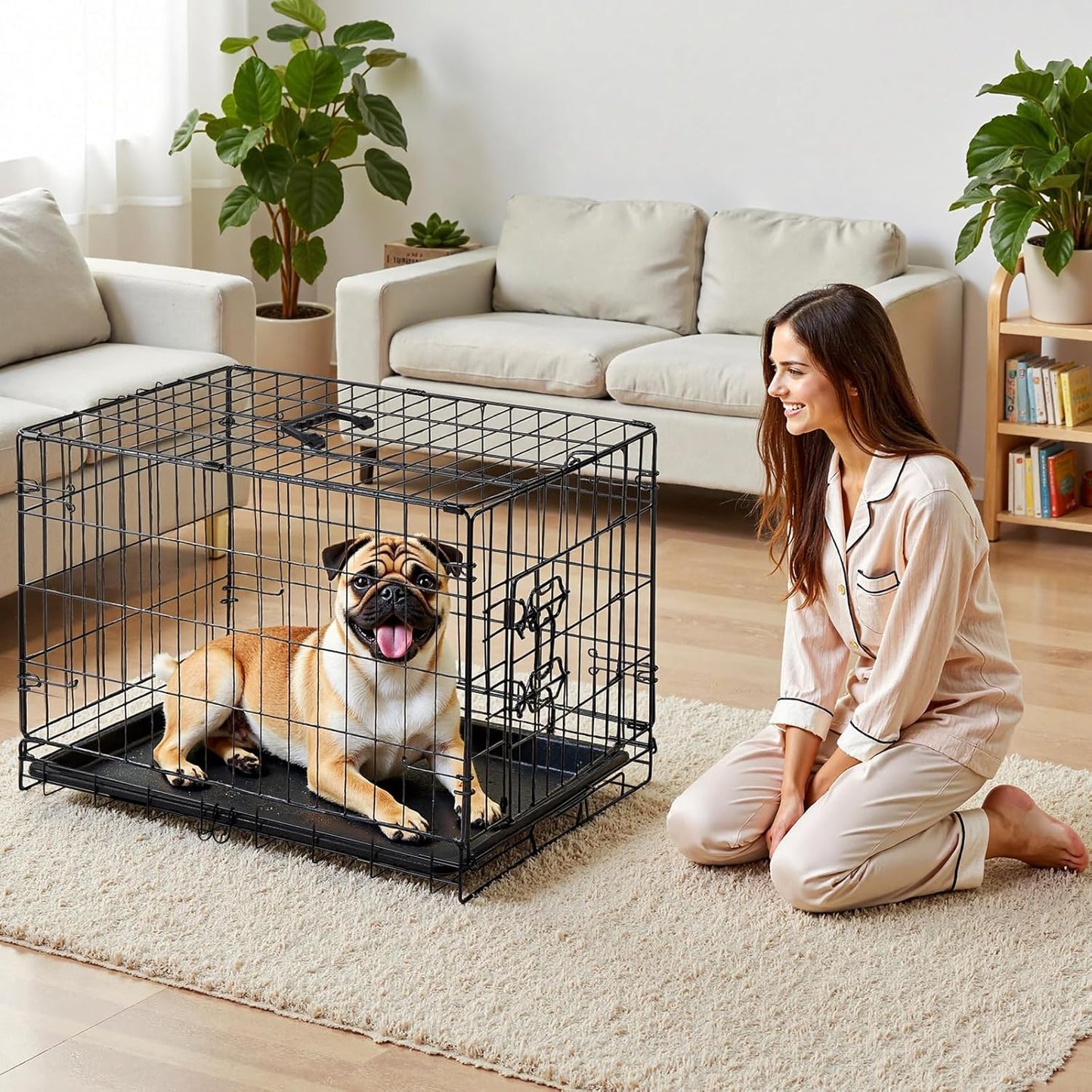 Sweetcrispy 24.4 Inch Single-Door Dog Crate, Durable Metal Pet Kennel with Secure Lock, Foldable Design, Removable Tray for Easy Cleaning, Small Dogs Training & Travel Portable Puppy Cage