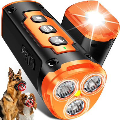 1-Touch Dog Bark Deterrent Devices with 3 Sonic Heads,Portable 50ft Range Anti Barking Device for Dogs,Rechargeable & Safe Dog Training Tool with Flashlight,Helps Improve Dog's Behavior Orange