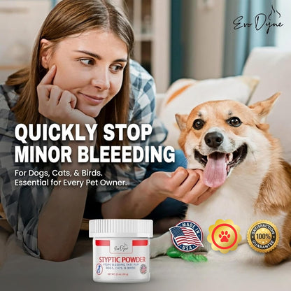 Styptic Powder for Dogs, Cats, and Birds (2 oz) by Evo Dyne | Fast-Acting Blood Stop for Pets | Quick Stop Bleeding Powder for Dog Nail Clipping, Grooming, Cuts and More (1-Pack)