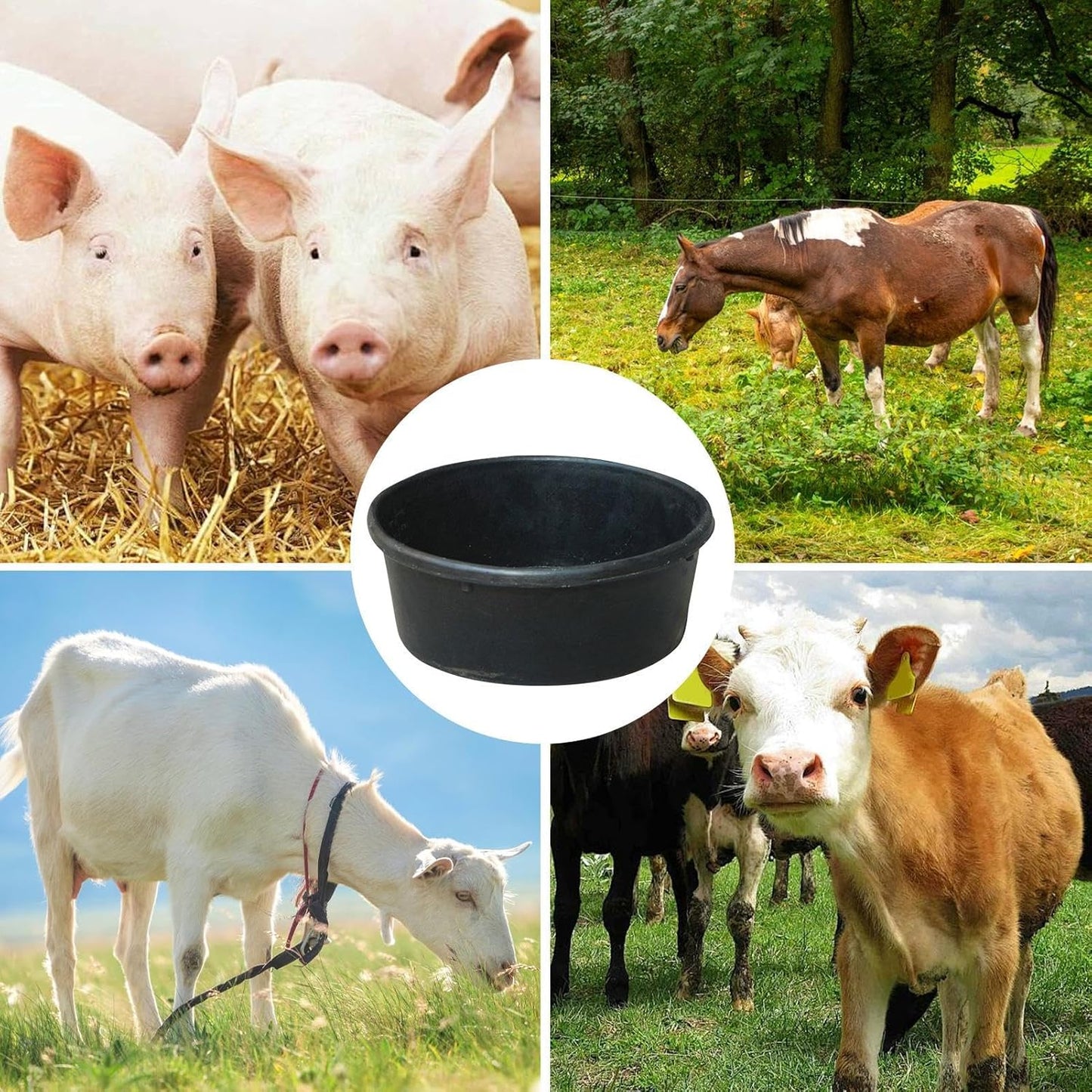 Horse Feed Pan, 4L Rubber Animal Feed Bowl, Water Trough Food Container for Dog Cat Duck Chicken Small Animal Ranch Farm Outdoor