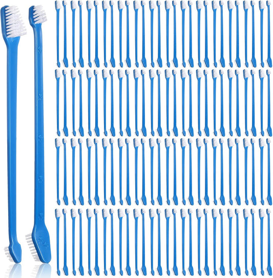 Gerrii 200 Count Dog Toothbrush Double Headed Pet Toothbrush Long Handle Dog Tooth Brushing Kit Soft Bristles Pet Tooth Brush for Doggy Cat and Most Pets Teeth Cleaning Dental Oral(Blue)