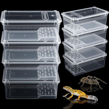 Irenare 8 Pcs Reptile Breeding Box Plastic Spider Terrarium Tarantula Feeding Box for Bearded Dragon Lizard Spider Gecko Scorpion (Vent Strips,Clear,8.6 x 5.1 x 3.1 Inch)