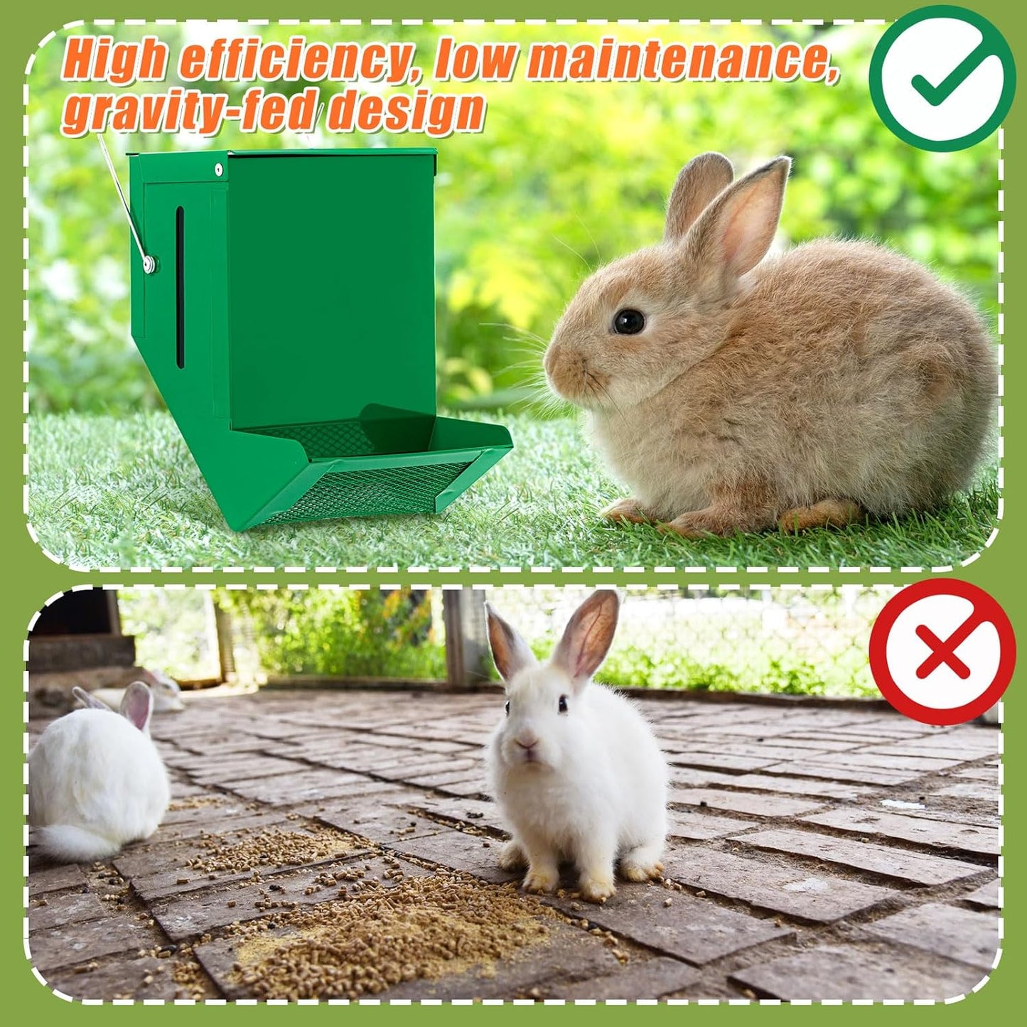 Maxcheck 2 Pcs Rabbit Feeder for Cages Small Animal Food Dispenser with Lid Metal Chicken Grit Oyster Shell Feeders Outside (4.7 Inches,Viewing Window,Green)