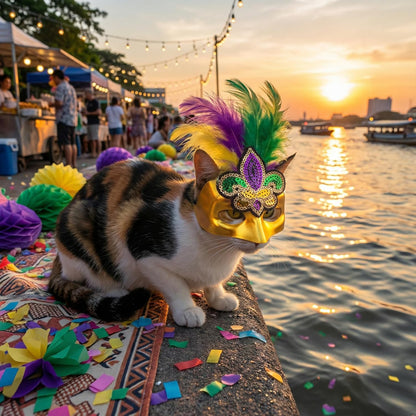 ABTOLS Mardi Gras Pet Mask, Carnival Masquerade Purple Yellow Green Feather Fleur De Lis Masks Cosplay Pet Party Accessories Funny Pet Photo Prop Easy to Wear