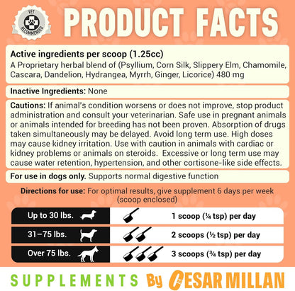 Better Dog Supplements Happy-Go-Lucky Belly by Cesar Millan – Natural Digestive Support Powder for Dogs – Upset Stomach Relief, Gut Balance & Regularity with Herbal Fiber Blend – 4oz (60-Day Supply)