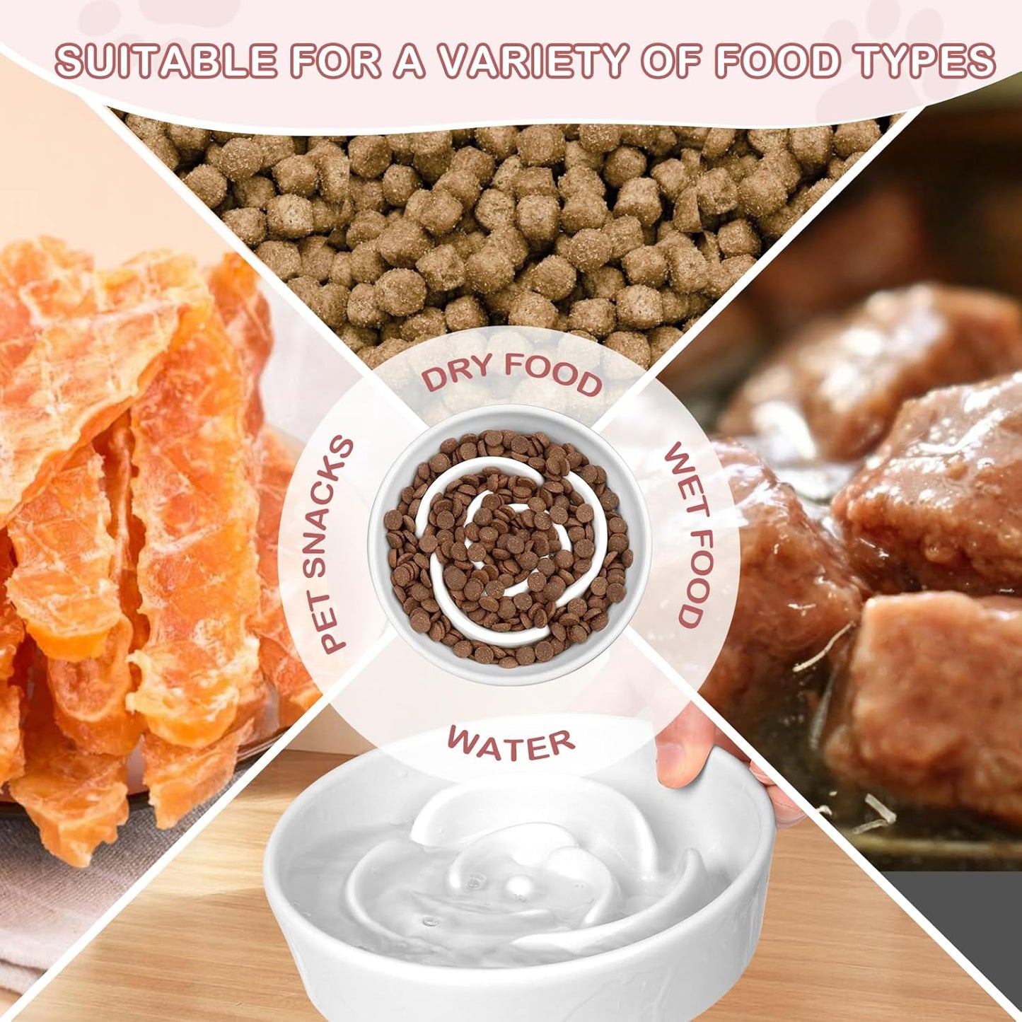 TRUVIC Ceramic Slow Feeder Dog Bowls, 1.5 Cup Puzzle Slow Feeder Bowls for Fast Eaters, Ceramic Dog Food Dish no Black Chin, Puzzle Bowl for Medium Dogs, White