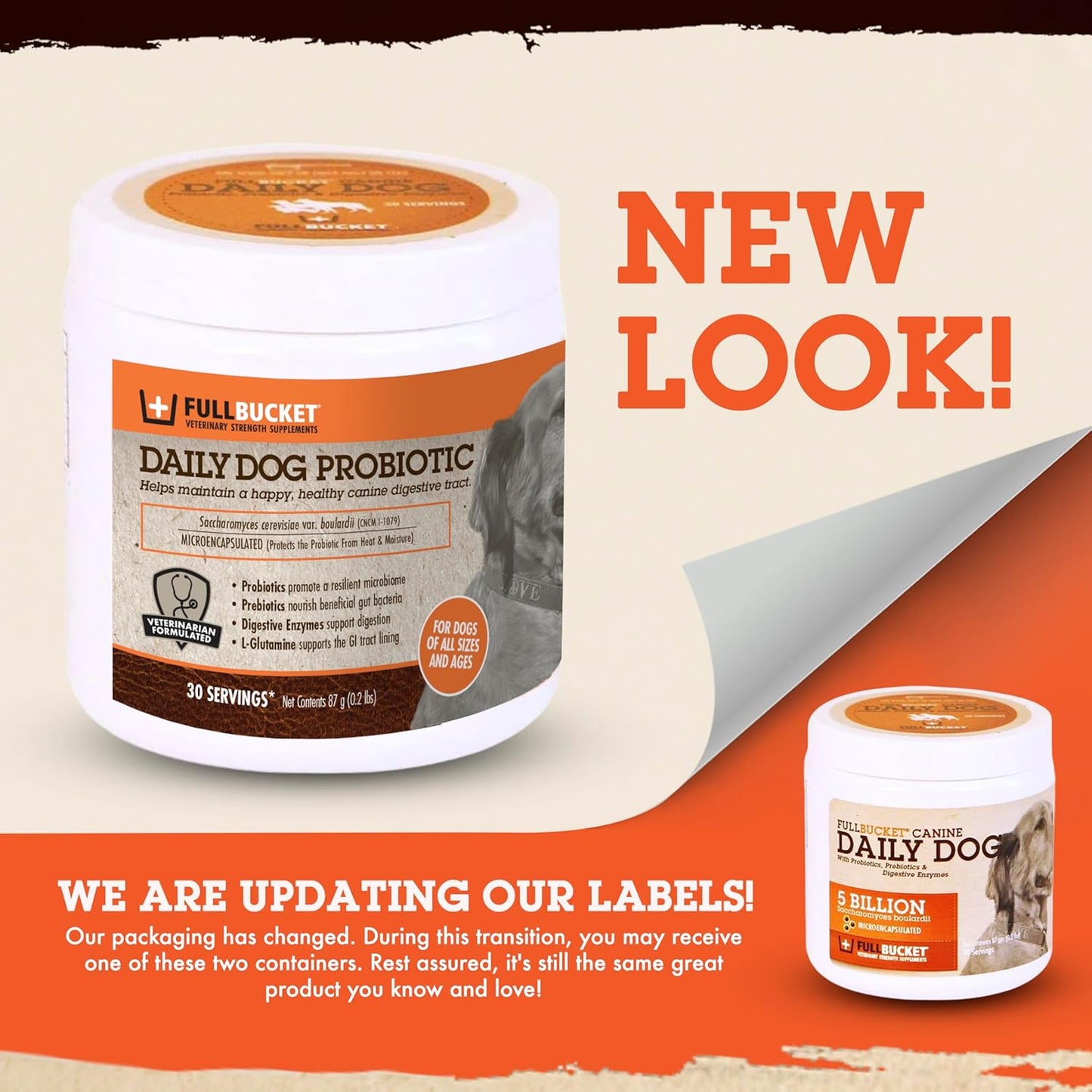 FullBucket Daily Dog Probiotic 30 Servings - Support Natural Digestion, Treat & Prevent Diarrhea - Probiotics, Prebiotics & Digestive Enzymes All in One Tasty Probiotic Powder for Dogs