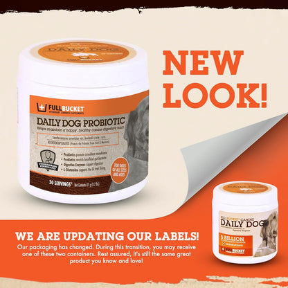 FullBucket Daily Dog Probiotic 30 Servings - Support Natural Digestion, Treat & Prevent Diarrhea - Probiotics, Prebiotics & Digestive Enzymes All in One Tasty Probiotic Powder for Dogs
