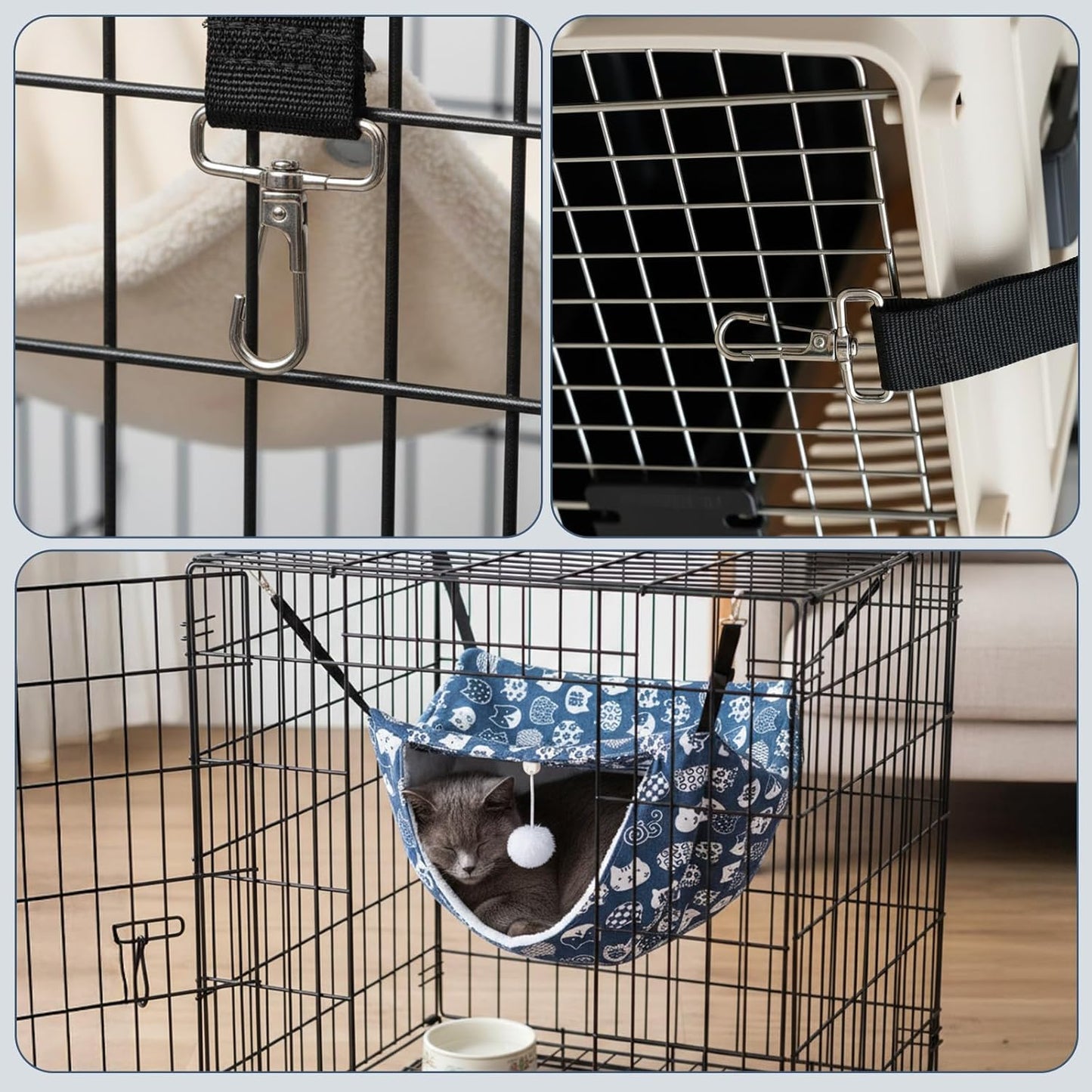 2 Pcs Cat Cage Hammock with Ball, Double Layer Soft Hanging Pet Bed for Indoor Cats, Kittens, Ferrets, Hamsters, Rabbits and Small Animals, 2 Styles