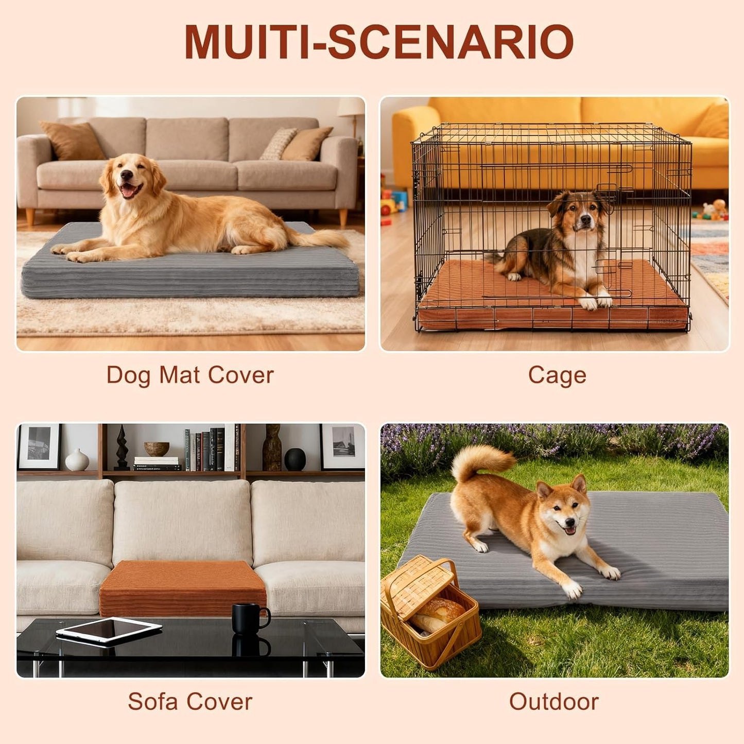 BEAUTYZOO Waterproof Dog Bed Cover Replacement Washable, Soft Plush Dog Bed Covers Removable with Zipper, Antislip Noiseless Ped Hair Pee Resistant Bedding Liner for Puppy Cat, 36x23inch, Grey L