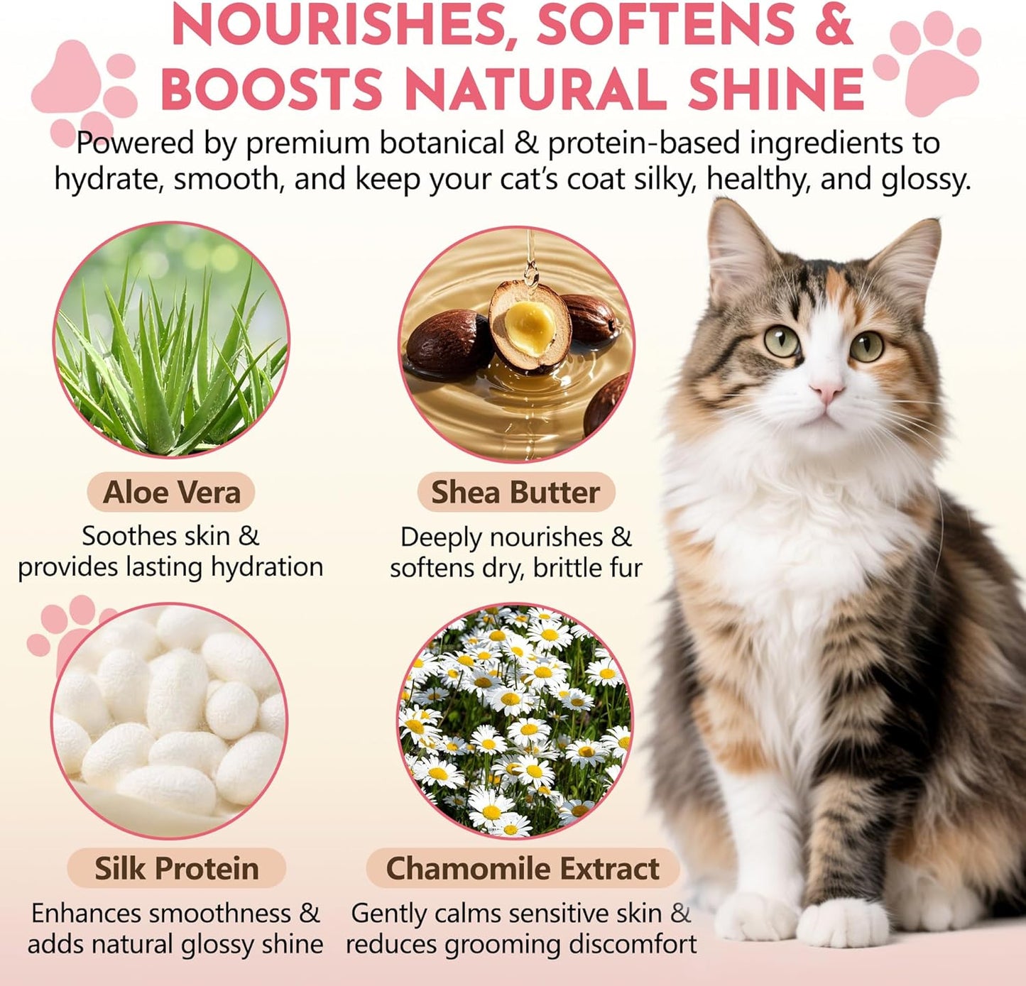 Cat Detangler Spray for Matted Hair & Dematting Spray for Cats, Effective Cat Matted Fur Remover–Loosens Mats, Smooths Coats, and Reduces Pulling, No-Rinse Formula Safe for Sensitive Skin