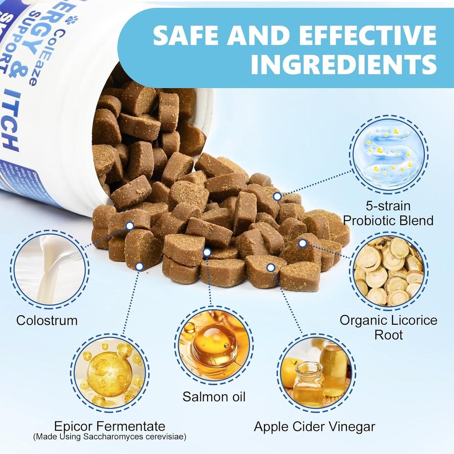 Dog Allergy Chews 200ct, Dog Allergy and Itching Skin Relief Bites Anti-Itch Skin & Coat Supplement Immune Support with Colostrum for Itchy Skin and Itchy Ears Licking Paws for Dogs Seasonal Allergies