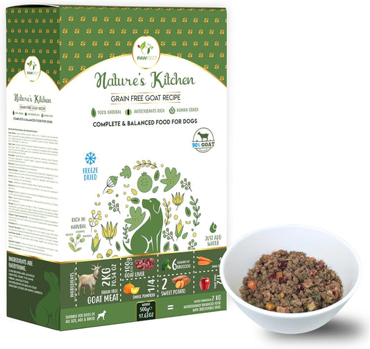 Nature's Kitchen Freeze Dried Dog Food, Goat | Complete and Balanced Meal | All-Natural | Grain Free | Healthy Topper | High Protein | Single Source of Protein (8.82oz)