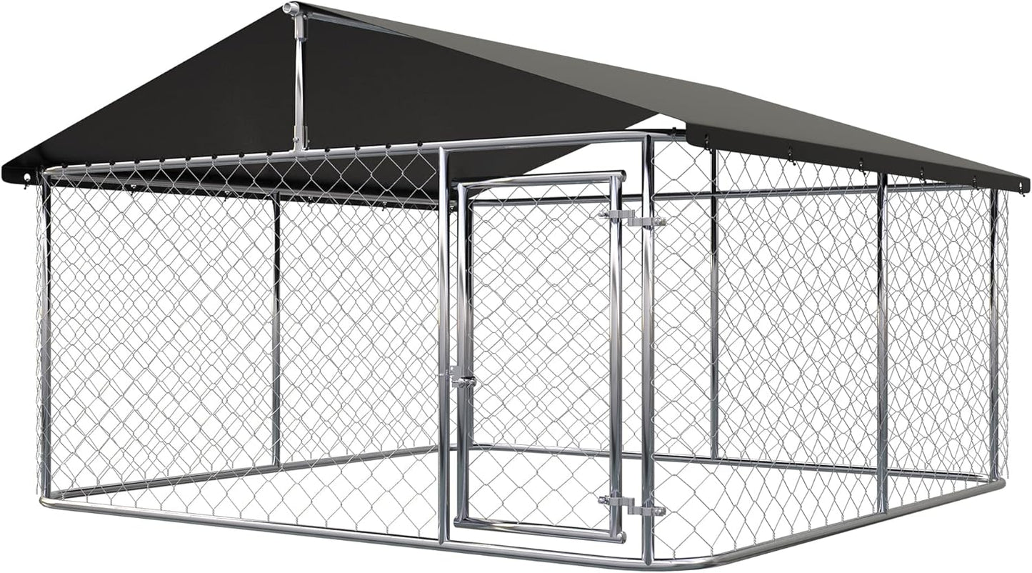 80"x 80" Outdoor Dog Enclosure Heavy Duty Dog Kennel House Mesh Dog Big Cage Pet Kennel Steel Fence with Secure Lock