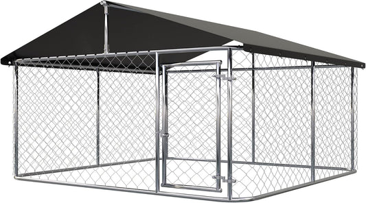 Outdoor Dog Enclosure Heavy Duty Dog Kennel House Mesh Dog Big Cage Pet Kennel Steel Fence with Secure Lock (6.56‘x 6.56’)