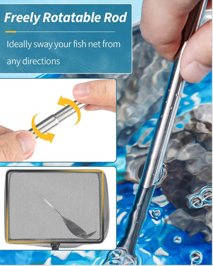Pawfly Aquarium Fish Net with Extendable 9-24 Inch Long Handle for Betta Fish Tank Small Koi Pond and Pool