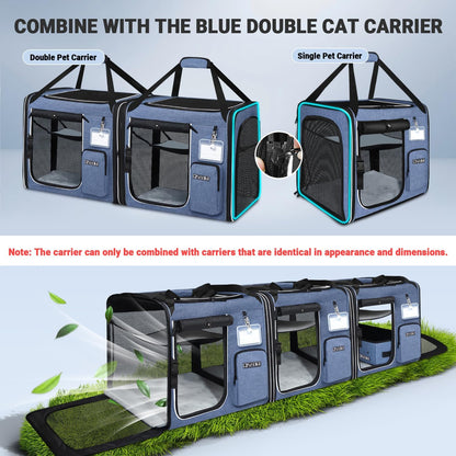 Petskd Combinable Large Cat Carrier with Litter Box for Car Travel, 19"x17"x18" Portable Soft Pet Carrier for 2 Small Cats with Safty Zipper Locks for Vet