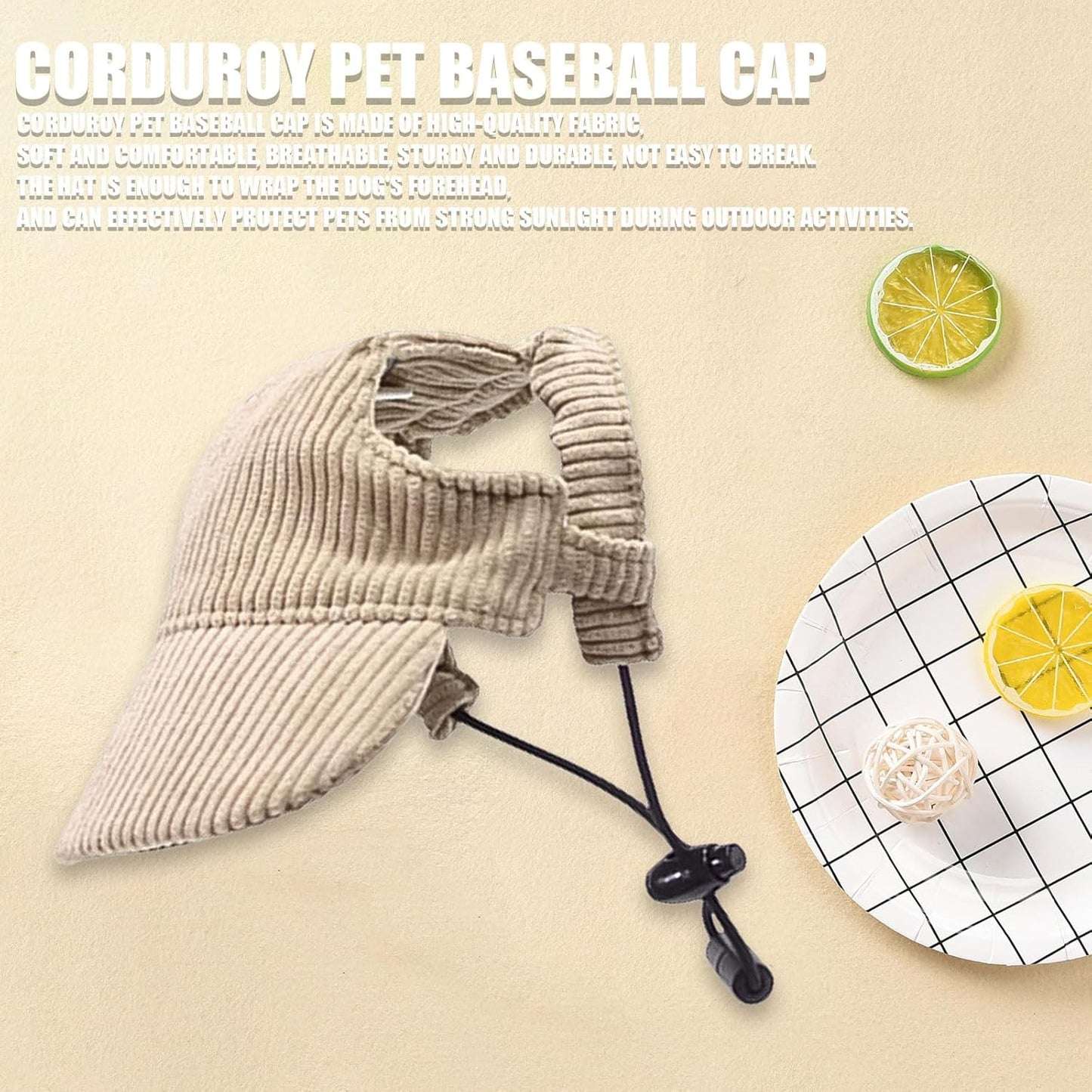 Dog Baseball Cap, Dog Cat Summer Beach Visor Hat with Ear Holes, Adjustable Puppy Sunbonnet Headdress (Khaki, Large)