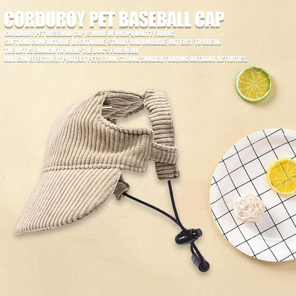 Dog Baseball Cap, Dog Cat Summer Beach Visor Hat with Ear Holes, Adjustable Puppy Sunbonnet Headdress (Khaki, Large)