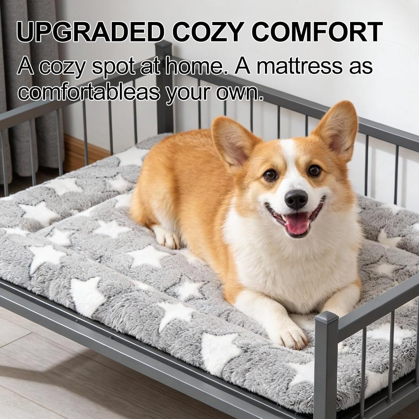 Dog Crate Mat, 4 Piece Reversible Pet Bed, Polyester, Machine Washable, Small Dogs & Cats, Rectangular, 24 x 18 x 1.3 Inches (Gray Star, 24" L x 18" W x 1.5" Th)