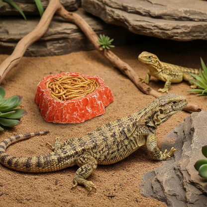 Frcctre 4 Pack Reptile Food Dish with Feeding Tongs, Resin Reptile Water Dish Food Bowl Feeding Terrarium Bowl for Leopard Gecko Lizard Tortoise Hermit Crab Bearded Dragon Chameleon, Orange