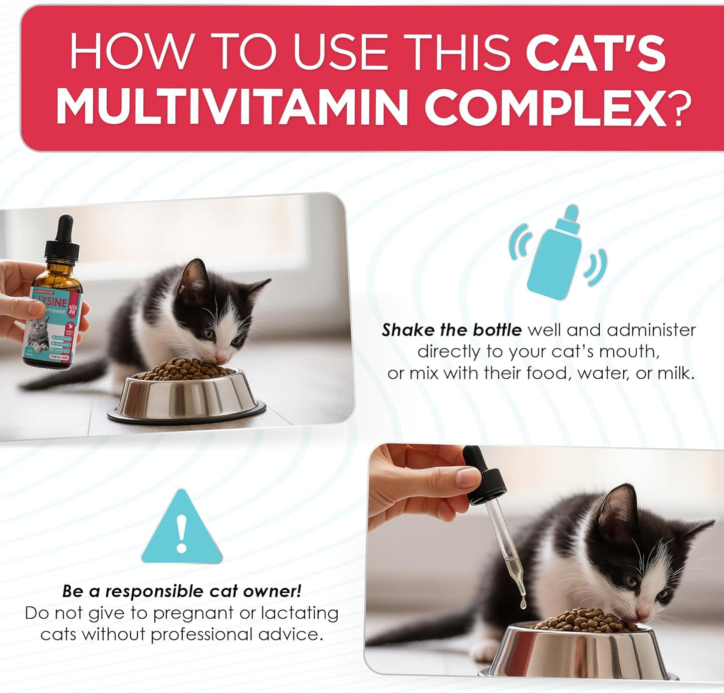 Liquid L Lysine for Cats – Aid for Watery Eyes, Sneezing & Allergy – Supplement with Taurine & Vitamins for All Breeds – Cat Probiotic for Digestion Care – Natural Chicken Flavor – 2 oz + 2 oz Pack