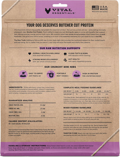 Vital Essentials Freeze-Dried Raw Turkey Crunchy Mini Nibs | Complete Meal or Mixer Dog Food | 25 oz