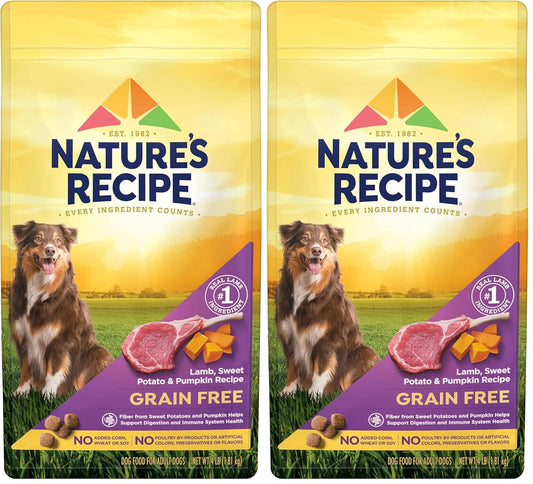 Nature′s Recipe Grain Free Lamb, Sweet Potato & Pumpkin Recipe Dry Dog Food, 4 lb. Bag (Pack of 2)