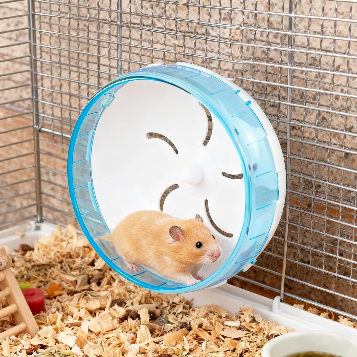 WishLotus Silent Running Wheel - Small Pet Exercise Toy and Cage Accessory for Hamster, Golden Silk Shih Tzu, Bear (Blue,18cm)