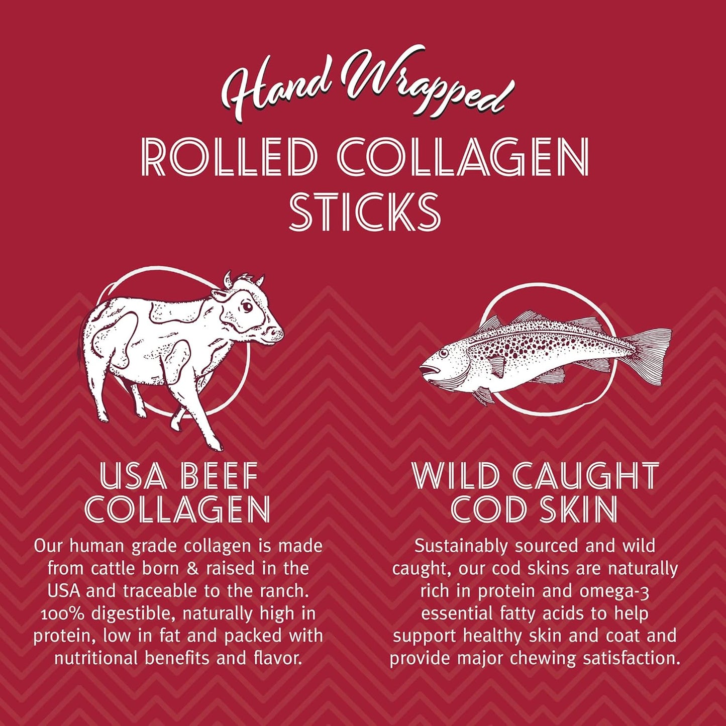 Icelandic+ Rolled Collagen Stick: Beef & Cod Skin - 4" Dog Crew Treat, Hand-Wrapped Fish, 2 Ingredient Pet Snacks, Dental Health, Rawhide Alternative (Pack of 6)