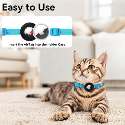 Vanjua 2 Pack Airtag Cat Collar Breakaway with Bell, Reflective Kitten Collar with Air Tag Cat Collar Holder Case for Girl Boy Cats, Pet Supplies Accessories (Black B+Blue B)