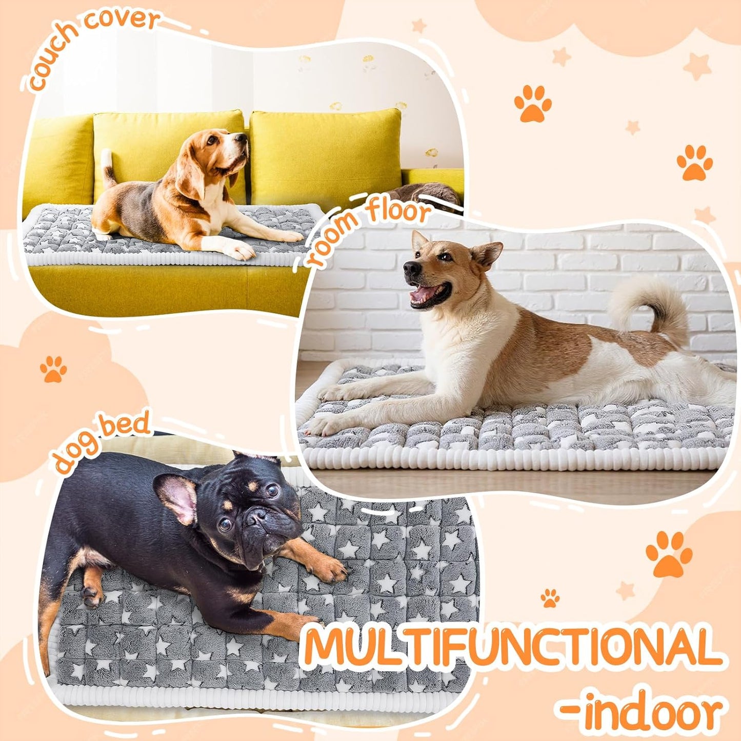 Nuanchu Backseat Dog Bed Mat for Car Non-Slip Pet Seat Cover with Star Pattern, Washable Travel Blanket for Cars Suvs Trucks (Grey & White, 24"x53")