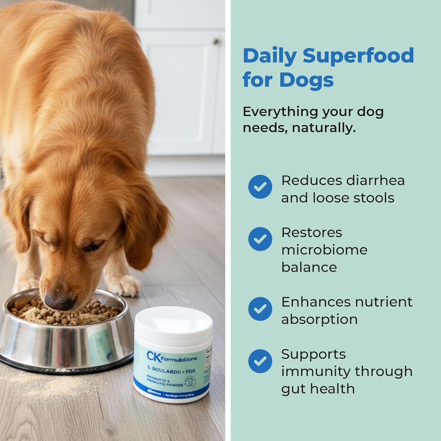 | S boulardii + FOS for Dogs and Cats | Probiotic and Prebiotic Powder | Support Gut Health, Diarrhea | 60g