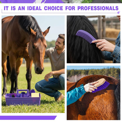Abbylike 6 Pieces Horse Grooming Tote Kit Plastic Storage Grooming Bag for Horses Durable Tote Tack Box Organizer with Handle Horse Brush Sets Cleaning Caddy Supplies (Purple)