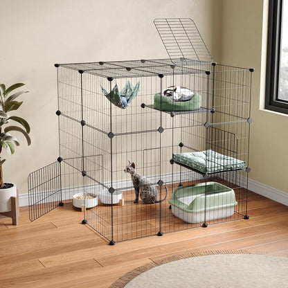 Oneluck 3-Tier Cat Cages Indoor Enclosure DIY Cat Playpen Catio Detachable Metal Wire Kennels Cats Crate Large Extra Exercise Place Ideal for 1 Cat,35.4 Inches